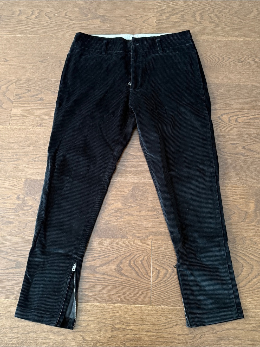 Salvatore Ferragamo Black Corduroy Men's Pants with Ankle Zips